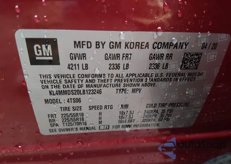 2020 Buick Encore Gx Fwd Select z USA, uszkodzony, nr VIN KL4MMDS20LB123246